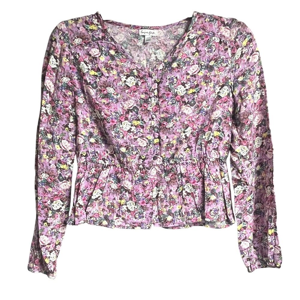 Love Fire Floral Print Long Sleeve Button Down Peplum Blouse‎ Top Girls Medium
